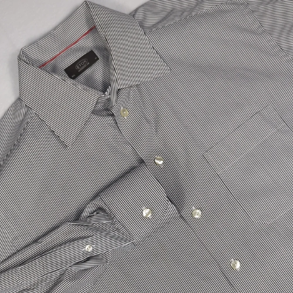 Eton Striped Long‎ Sleeve Button-up Gray & White Mens Size 16.5 XL